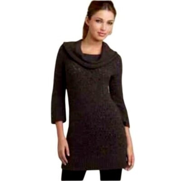DEREK HEART Grey Cowl Neck Sweater Tunic Mini Dress 3\4 Sleeve M - Picture 1 of 6